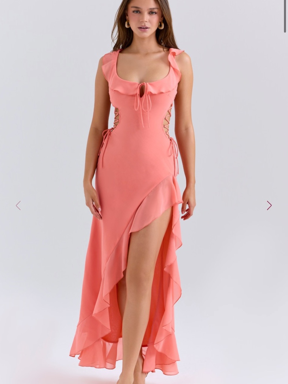 House of CB Aulora Coral Ruffle Maxi dress Size S